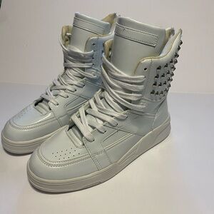 White High-Top Sneakers with Studded Accents